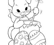 Coloriage Lapin de P&acirc;ques pr&eacute;pare la peinture pour peigner les oeufs