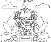 Coloriage Lapin de P&acirc;ques qui conduit une belle voiture