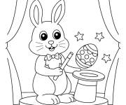 Coloriage Lapin de P&acirc;ques qui fait sortit l'oeuf du chapeau