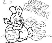 Coloriage Lapin de P&acirc;ques r&eacute;aliste avec un arc, un pinceau et des &oelig;ufs