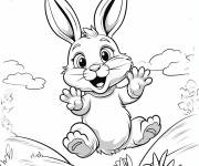 Coloriage Lapin de P&acirc;ques sautant