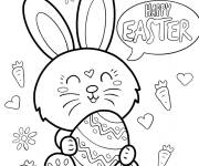 Coloriage Lapin de P&acirc;ques serrant un &oelig;uf dans ses bras et disant bonjour