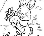 Coloriage Lapin de P&acirc;ques souriant serrant une &eacute;norme carotte dans ses bras