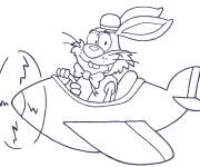 Coloriage Lapin de P&acirc;ques sur un avion