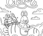 Coloriage Lapin de P&acirc;ques sur voiture en style de carotte