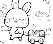 Coloriage Lapin de P&acirc;ques tirant un chariot d'&oelig;ufs de P&acirc;ques