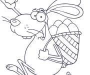 Coloriage Lapin en courant avec un panier de P&acirc;ques
