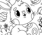 Coloriage et dessins gratuit Lapin entour&eacute; d'oeufs de P&acirc;ques à imprimer