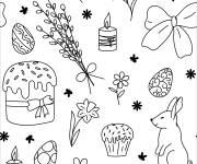 Coloriage Lapin et &eacute;l&eacute;ments de P&acirc;ques