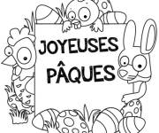 Coloriage Lapin et joyeuse P&acirc;ques gratuit &agrave; imprimer