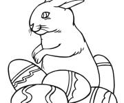 Coloriage Lapin et oeufs de P&acirc;ques en miniature