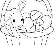 Coloriage Lapin et &oelig;uf dans un panier de P&acirc;ques