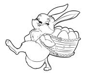 Coloriage Lapin fier de trouver beaucoup d'oeufs de p&acirc;ques