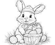 Coloriage Lapin gentil de P&acirc;ques d&eacute;taill&eacute; et panier de P&acirc;ques