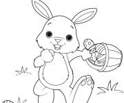 Coloriage Lapin heureux de collecter les oeufs de P&acirc;ques