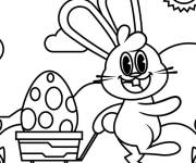 Coloriage et dessins gratuit Lapin heureux tirant un &oelig;uf dans un wagon à imprimer
