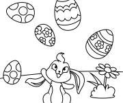 Coloriage Lapin jonglant avec des oeufs de P&acirc;ques