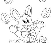 Coloriage Lapin jongleur d'oeuf de P&acirc;ques