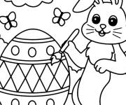 Coloriage et dessins gratuit Lapin peignant un gros &oelig;uf de P&acirc;ques PS à imprimer