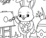 Coloriage Lapin peignant un &oelig;uf de P&acirc;ques &agrave; impri