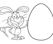 Coloriage Lapin rigolo et oeuf de Paques pret &agrave; paigner