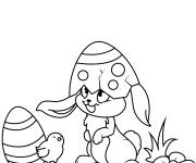 Coloriage Lapin rigolo et poussin de P&acirc;ques