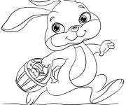 Coloriage Lapin s'enfuyant avec un panier d'oeuf de P&acirc;ques