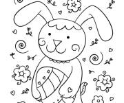 Coloriage Lapin sur une carte de P&acirc;ques en maternelle