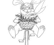 Coloriage Lapin sur v&eacute;lo &agrave; la recherche des &oelig;ufs de P&acirc;ques