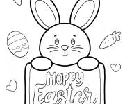 Coloriage Lapin tenant un panneau de P&acirc;ques houblonn&eacute;