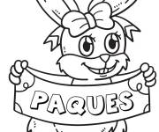 Coloriage Lapin tenant une carte de P&acirc;ques
