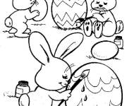 Coloriage Lapins dans l'atelier de peintures des oeufs de P&acirc;ques
