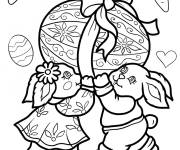 Coloriage Lapins de P&acirc;ques fille et gar&ccedil;on portant un &oelig;uf de P&acirc;ques imprima