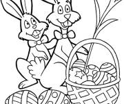 Coloriage Les deux amis lapins ont ramass&eacute;s beaucoup d'oeufs