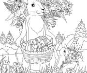 Coloriage Les lapins pendant la journ&eacute;e de P&acirc;ques