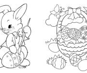 Coloriage Les oeufs de P&acirc;ques d&eacute;cor&eacute;s par le lapin mignon