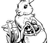 Coloriage Li&egrave;vre de P&acirc;ques avec un sac plein des oeufs d&eacute;cor&eacute;s