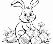 Coloriage Magnifique lapin de P&acirc;ques avec des &oelig;ufs