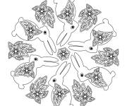 Coloriage Mandala de Lapin de P&acirc;ques fleuri