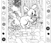 Coloriage Mod&egrave;le de carte de lapin de P&acirc;ques