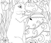 Coloriage Mod&egrave;le de dessin de lapin P&acirc;ques