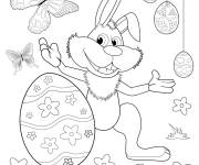 Coloriage Motifs de Lapin de P&acirc;ques avec des papillons symboles