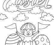 Coloriage Oeufs et lapin de P&acirc;ques &eacute;clos avec des drapeaux
