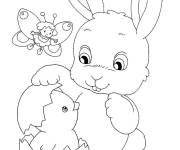 Coloriage Papillon, poussin et Lapin de P&acirc;ques en maternelle