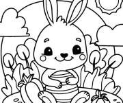 Coloriage Petit kawaii lapin de p&acirc;ques avec un oeuf peign&eacute;