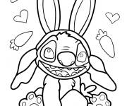 Coloriage Stitch avec des oreilles de lapin pour P&acirc;ques