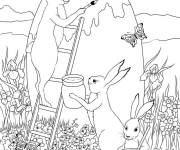 Coloriage Trois lapins qui paigne un gros oeufs de P&acirc;ques
