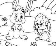 Coloriage Un lapin mignon portant une coquille d'&oelig;uf de P&acirc;ques cass&eacute;e