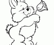 Coloriage Lapin Mignon porte une fleur