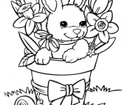 Coloriage Lapin Mignon s'amuse parmis les fleurs